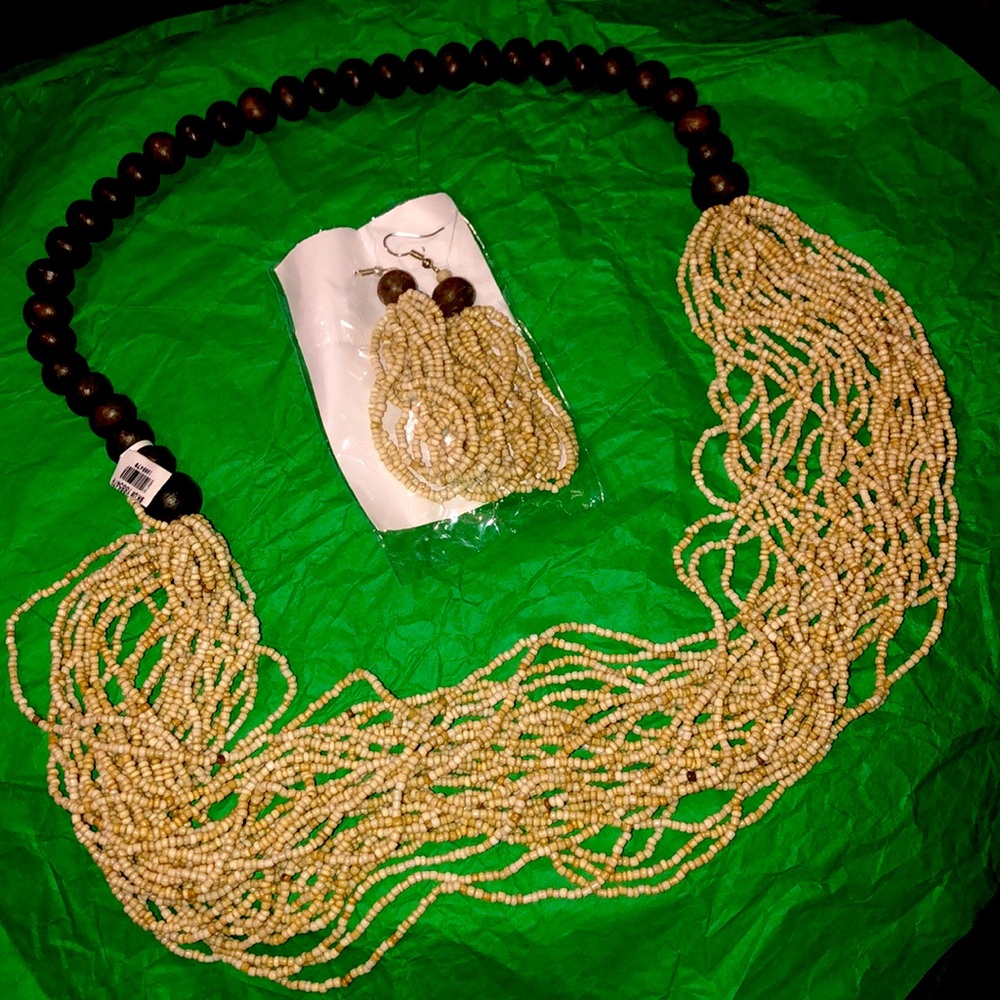 Beaded necklace and earrings set